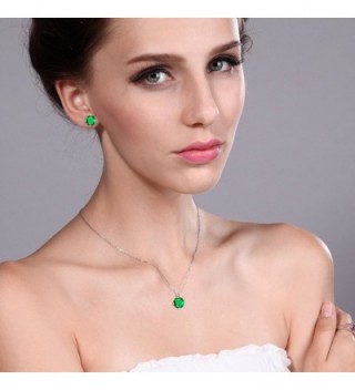 Round Emerald Silver Pendant Earrings