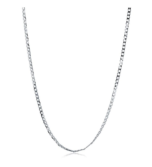 BERRICLE Italian Rhodium Plated Sterling Silver Flat Curb Chain Necklace 3mm - C711ERTW55Z