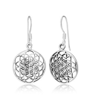 925 Sterling Silver Filigree Flower of Life Mandala Cut Open Round Dangle Hook Earrings- 33 mm - C011ASVJKIZ