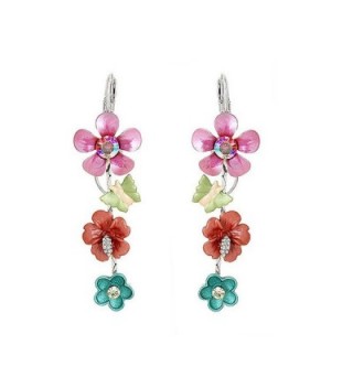 Glamorousky Pink and Blue Flower Earrings with Pink and Silver Austrian Element Crystals (789) - CE118SODUPJ