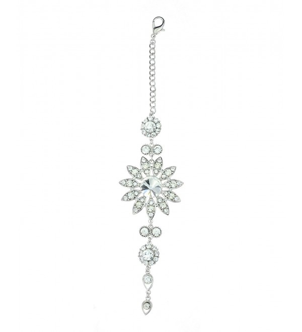 Clear Rhinestone Floral Designed Back Chain Necklace in Silver-Tone - CX11XSP38CN