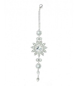 Clear Rhinestone Floral Designed Back Chain Necklace in Silver-Tone - CX11XSP38CN