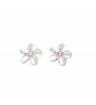 Sterling silver 925 Hawaiian plumeria flower post stud earrings 8mm pink cz - CX182GR9HWQ