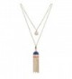 Fettero Long Gold Tassel Necklace 14K Pendant Bohe Handmade Jewelry Natural Stone Y Chain - Blue Stone - CE187YZUK9I