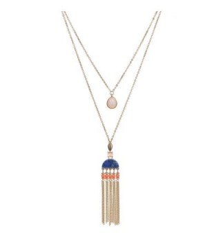 Fettero Long Gold Tassel Necklace 14K Pendant Bohe Handmade Jewelry Natural Stone Y Chain - Blue Stone - CE187YZUK9I