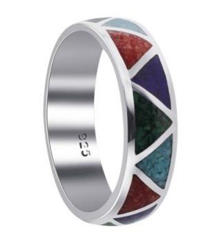 Gem Avenue Unisex 925 Sterling Silver Multi Stone Southwestern Style 6mm Band - CG113MU4KMB