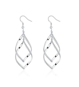 925 Sterling Silver Double Twist Wave Long Tassels Drop Dangle Earrings for Women girls - CQ1870HNT9E