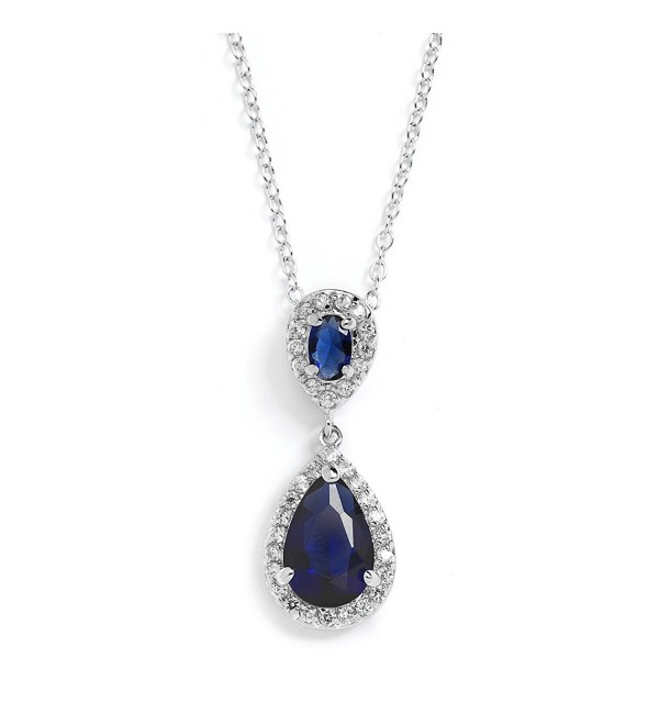 Mariell Sapphire Cubic Zirconia Teardrop Necklace - "Something Blue" Bridal or September Birthstone Gift - CL122R4TF9F
