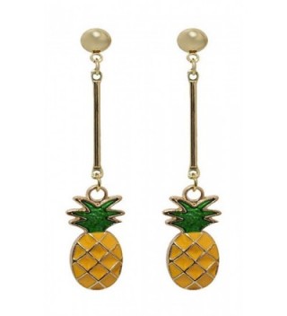 18K Gold Plated Fruit Green Leaf Pineapple Charm Ear Line Threader Long Tassel Drop Stud Earrings - CZ189LXQ09W