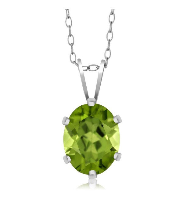 Sterling Silver Green Peridot Pendant Necklace (2.00 cttw- Oval 9X7MM- With 18 Inch Silver Chain) - C7115KK3H25