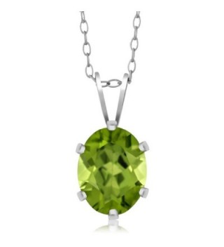 Sterling Silver Green Peridot Pendant Necklace (2.00 cttw- Oval 9X7MM- With 18 Inch Silver Chain) - C7115KK3H25