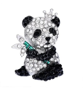 EVER FAITH Women's Austrian Crystal Lovely King Panda Crown Animal Brooch - Clear Silver-Tone - CZ12ODOB9WG