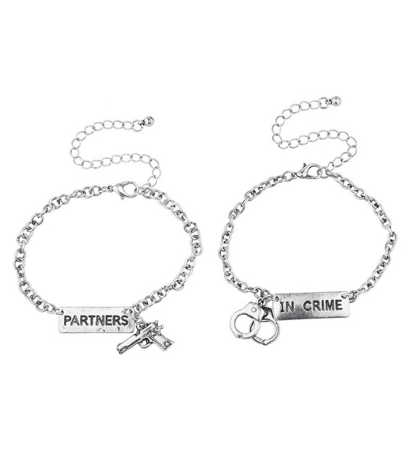 Lux Accessories Silvertone Partners in Crime Gun Handcuffs Bracelet Set 2PC - C11864MC72Y