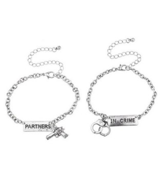 Lux Accessories Silvertone Partners in Crime Gun Handcuffs Bracelet Set 2PC - C11864MC72Y