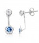 Sterling Silver White & Aquamarine Crystal Flower Rhodium Plated Jacket Earrings - CO184RW9QER