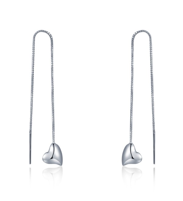 MBLife 925 Sterling Silver Dangling Style Heart Box Chain Threader Earrings - CG12NTOEQB9