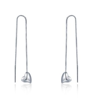 MBLife 925 Sterling Silver Dangling Style Heart Box Chain Threader Earrings - CG12NTOEQB9