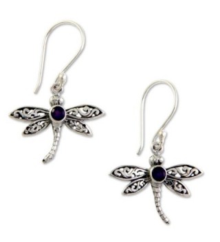 NOVICA .925 Sterling Silver Amethyst Dangle Hook Earrings- 'Enchanted Dragonfly' - C1127MO4Q3P