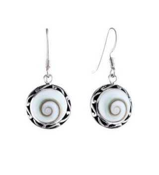 Silverly Women's .925 Sterling Silver White Shiva Eye Round Shell Filigree Dangle Earrings - C311TNW1WM3