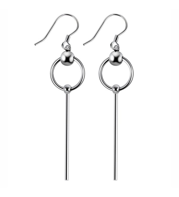 925 Sterling Silver Bead with Long Line Bar Dangle Earrings - CQ183AOLY66