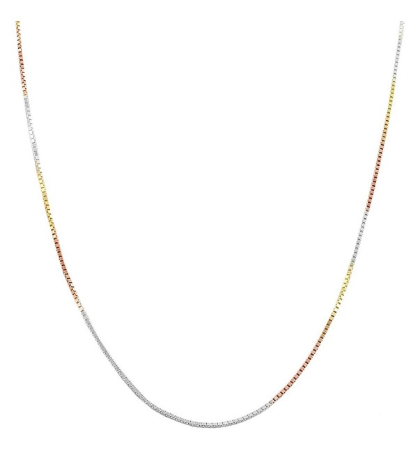 Tricolor Sterling Silver 0.8mm Venetian Box Chain Necklace (16- 18- 20- 22- 24- 30 or 36 inch) - CH118NQGIFL