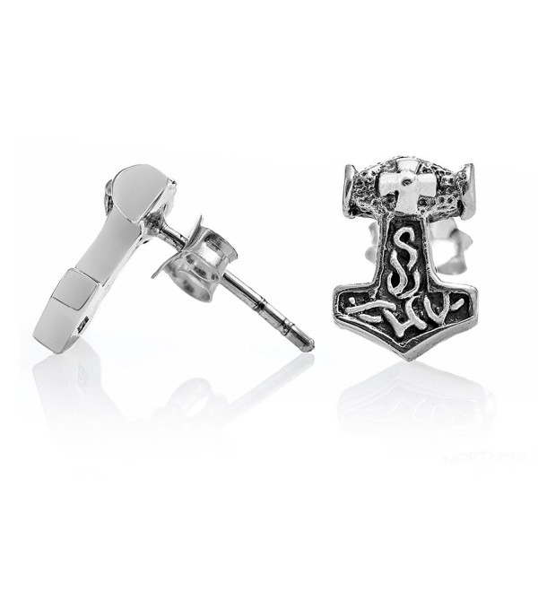 925 Sterling Silver Viking Thor Hammer Mjolnir Norse Odin Stud Earrings Set - CW187NTHEZS