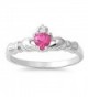 CHOOSE YOUR COLOR Sterling Silver Claddagh Heart Promise Ring - Simulated Ruby - CL11GC187Q7
