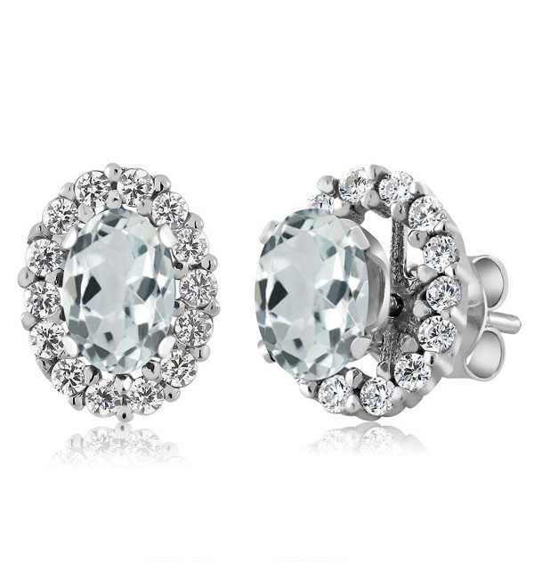 1.22 Ct Oval Sky Blue Aquamarine 925 Sterling Silver Stud Earrings with Jackets - CN11MDF37BL