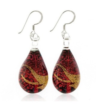 925 Sterling Silver Hand Painted Murano Glass Golden Elephant Red Bodhi Tree Dangle Earrings - CL11WFH1FFH