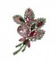 TTjewelry Beautiful Pink Flower Leaf Silver-Tone Brooch Pin Crystal Rhinestone Pendant - CQ12DS6CO0N