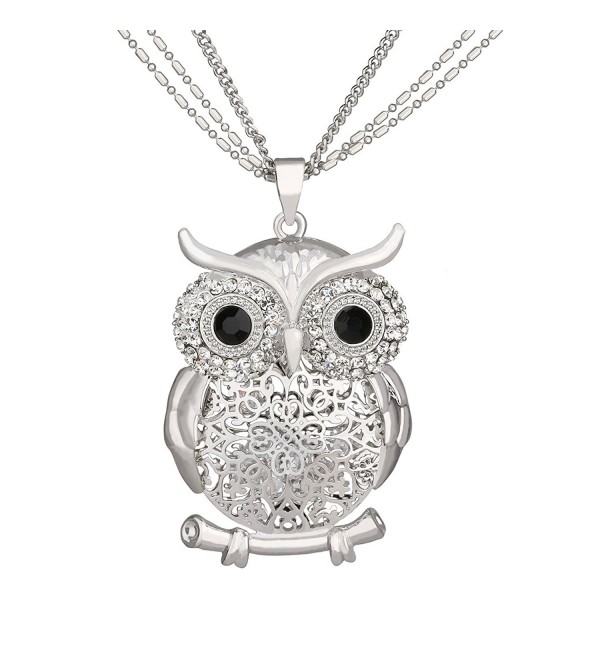 SCIONE Multichain Hollow Night Owl Charm Lockets Pendant Necklace(Silver) - CP12O4U8YTJ