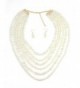 Simulated Pearl Fashion Necklace and Earring Set - Cream- Multi Layered Strand - CV12I1RO1MD