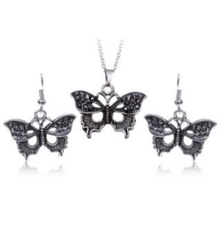 Alilang Silvery Tone Gunmetal Rhinestone Texture Wings Butterfly Necklace Earring Set - C411OP8E9MF