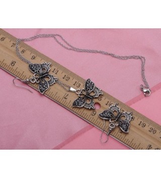 Alilang Gunmetal Rhinestone Butterfly Necklace