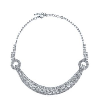 Bling Jewelry Crystal Buckle Bridal Wedding Choker Silver Plated Necklace 14 Inches - CU11Y75F46V