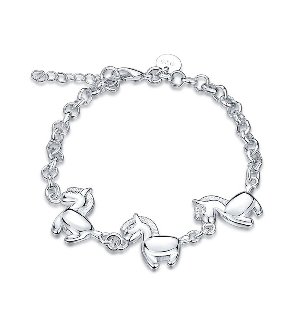 Horses Charm Cuff Bracelet Sterling Silver Plated for Women Girl Jewelry Gift - CW17Z77CG7I