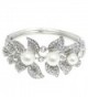 EVER FAITH Bridal Silver-Tone Flower Leaf Simulated Pearl Clear Austrian Crystal Bracelet - C911DSBXCDH