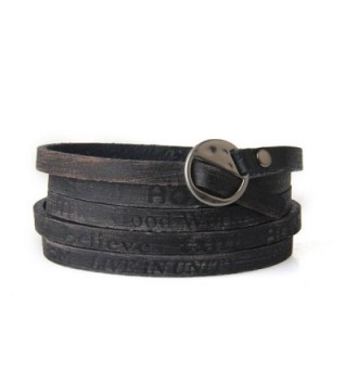 Jenia Letter Engraved Soft Leather Bracelet Cuff Bangle Rope Multilayer Wristband Unisex Jewelry - Black - CN17YONRDWK