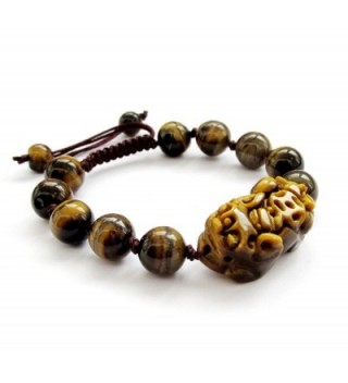 Hand Crafted Adjustable Tiger Eye Beads Fortune Pixiu Dragon Bracelet - C811CWEJZDR