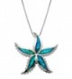 Sterling Silver Starfish Necklace Pendant with Simulated Blue Opal and 18" Box Chain - CC119BOZZLR