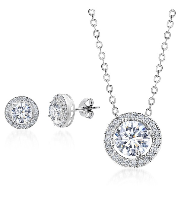 Mia Sarine Round Cubic Zirconia Halo Earring and Pendant Set in Rhodium over Sterling Silver - CT12LJIDQPJ