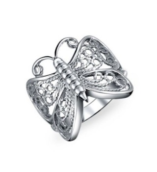 Bling Jewelry Open Band Butterfly Filigree Sterling Silver Ring - CJ113Z3CP4F