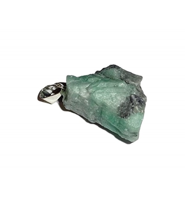 1pc Raw Emerald Rough Natural Free Form Crystal Healing Gemstone Pendant with Silver Metal Bail Loop - C011W22VVR7
