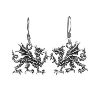 925 Oxidized Sterling Silver Medieval Dragon- Symbol of Luck and Wisdom Dangle Earrings - CW11K3Z8XXZ