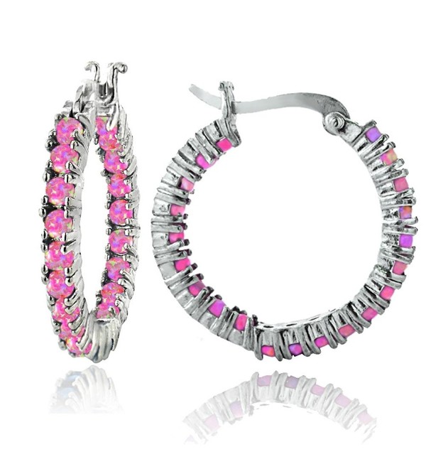 Sterling Silver Created Opal Inside Out Hoop Earrings - Pink - C112J57HYTZ