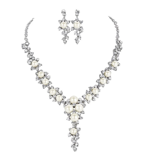 FAYBOX Glamorous Crystal Rhinestone Beading Necklace Earrings Wedding Jewelry Sets - C212C9ZCRY7