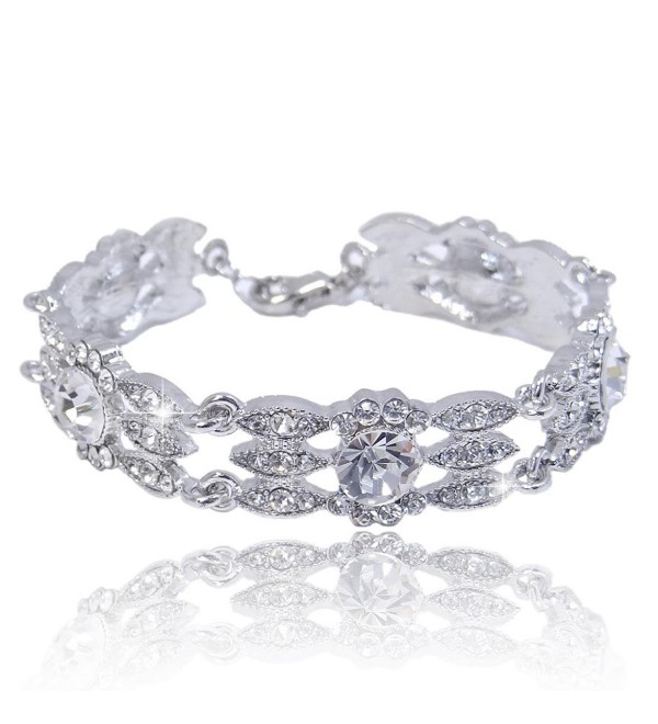 EVER FAITH Bridal Round Art Deco Clear Austrian Crystal Bracelet Chain Silver-Tone - C511JR3IJ7T