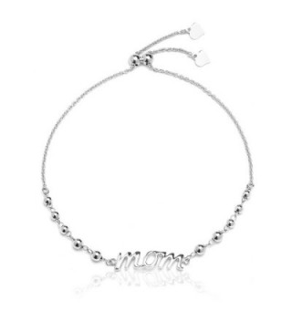 Sterling Silver Adjustable Mom Bracelet with Beads for Mothers- Expandable 9 Inch - C112N1V6ML3