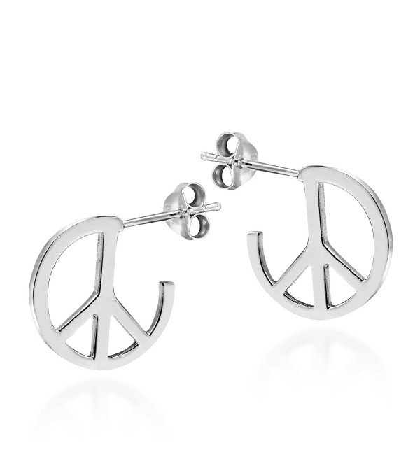 Contempo Quarter Round Peace Sign .925 Sterling Silver Earrings - C811ISIJYM3