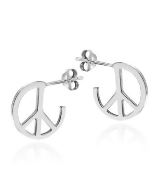 Contempo Quarter Round Peace Sign .925 Sterling Silver Earrings - C811ISIJYM3
